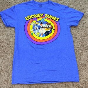 Looney Tunes Character Circle Logo Blue T-Shirt. Adult M Bugs Tweety Porky